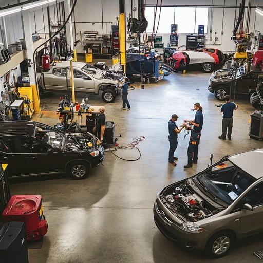 Busy car repair workshop
